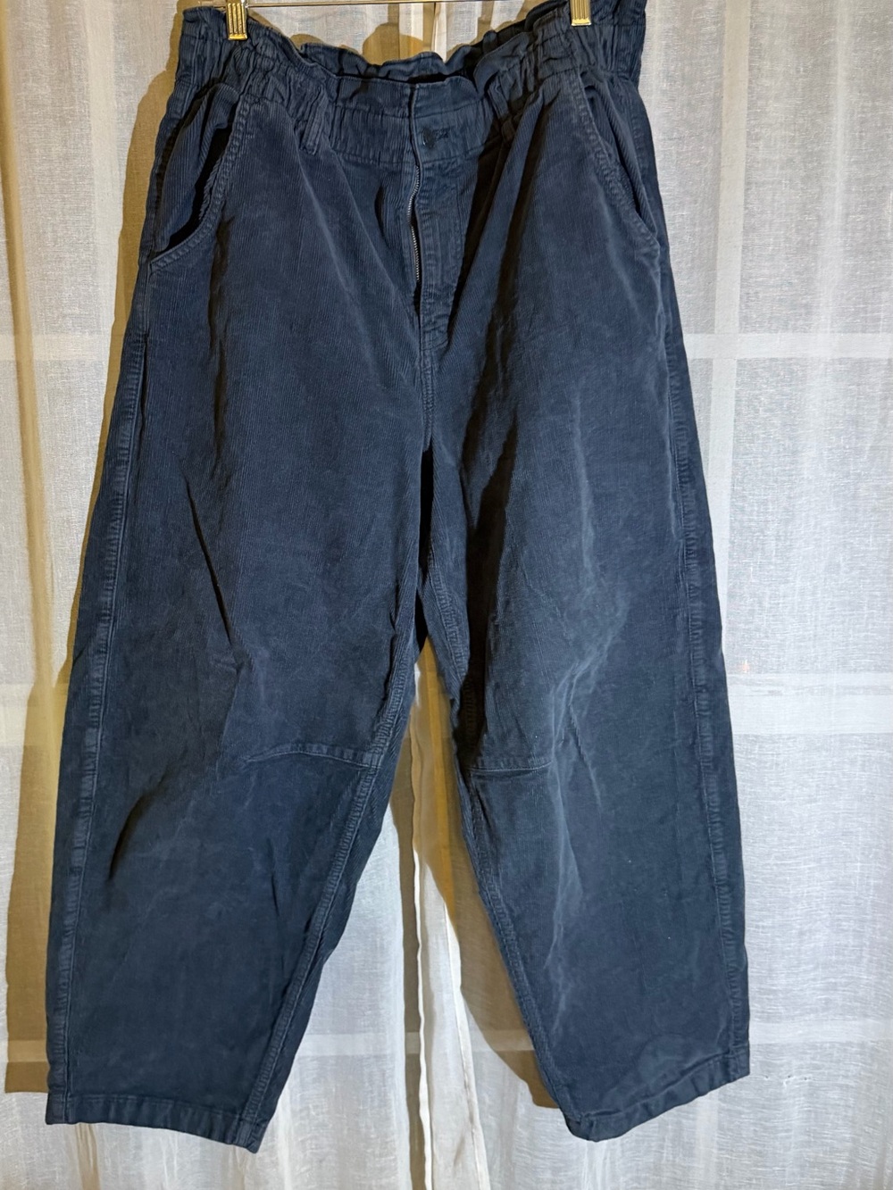 American Eagle Outfitters Navy Corduroy High-Waist Tapered Pants